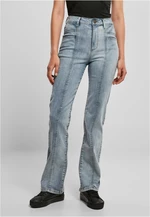 Women's high-waisted jeans with a straight slit - light blue
