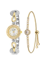 Polo Air Elegant Vintage Women's Wristwatch Zircon Stone Bracelet Combination Silver and Yellow Color