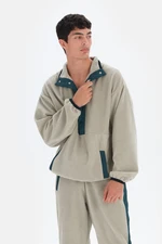 Dagi Stone Men's Snap-On Collar Pop Detailed Fleece Sweatshirt.