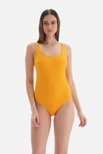 Dagi Yellow U-Neck Thick Straps Swimsuit