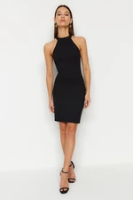 Trendyol Black Halter Neck Bodycone/Capable Mini Knitted Dress