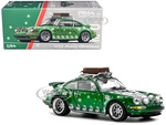 Singer 964 Green Metallic with Graphics "2023 Merry Christmas" with Luggage on Roof Rack 1/64 Diecast Model Car by Pop Race