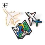 Cartoon Google Maps Enamel Pin Badge On Backpack World Traveler Airplane Brooch Gold-color Metal Brooches Pin Aircraft Jewelry