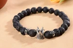 8mm df343 Crown gold cz zircon cubic zirconia elastic adjusted black volcanic lava Bracelet Stone bead essential oils diffuser