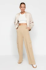 Trendyol Beige Thick Wide Leg / Wide Leg Cargo Pocket Knitted Sweatpants.