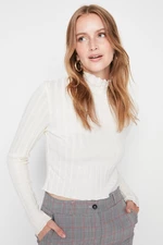 Trendyol White High Neck Ribbed Crop Knitted Blouse