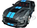 2022 Ford Mustang Shelby GT500 KR Dark Silver Metallic with Blue Stripes 1/18 Diecast Model Car by Solido