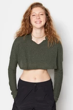 Trendyol Khaki Super Crop Long Sleeve Knitted Look Knitted Blouse