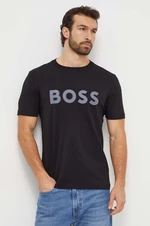 Bavlnené tričko Boss Green pánsky, čierna farba, s nášivkou, 50506344