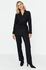 Trendyol Black Belted Woven Lined Double Breasted Blazer with Closure