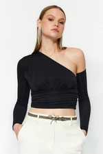 Trendyol Black Crop Shimmering Lurex Knitted Bustier