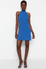 Trendyol Indigo Straight Cut Mini Woven High Neck Woven Dress