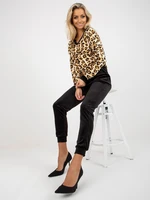 Beige and black velour set with RUE PARIS neckline
