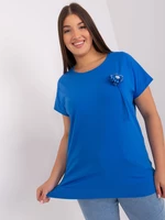 Women's dark blue blouse with short sleeves plus size