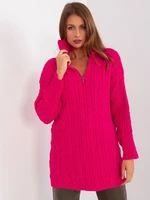 Fuchsia long sweater with cables