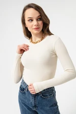 Lafaba Women's Stone Corduroy Long Sleeve Crop Blouse