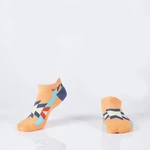 Orange short socks for men with Aztec patterns