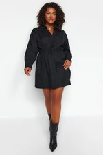 Trendyol Curve Black Plain Shirt Dress Mini Woven Plus Size Dress