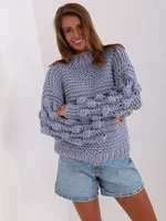 Grey-blue oversize sweater with puffed sleeves
