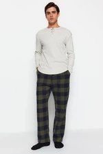 Trendyol Men's Khaki Comfortable Fit Plaid Weave Pajama Bottoms.