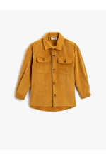 Koton Corduroy Shirt with Long Sleeved Cap Double Pockets with One Button