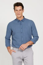 AC&Co / Altınyıldız Classics Men's Navy Blue Slim Fit Narrow Cut Button Collar Flannel Lumberjack Winter Shirt