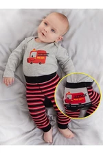 Denokids Firefighter Baby Boy Gray Bodysuit Striped Tights-Pants Set