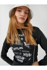 Koton Long Sleeved T-shirt with a Gothic Print Asymmetrical Fit Stand Up Collar.