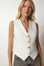 Happiness İstanbul Women's Ecru Metal Button Detailed Cachet Vest