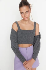 Trendyol Anthracite Crop Soft-textured blouse-cardigan Sweater Suit Knitwear Cardigan