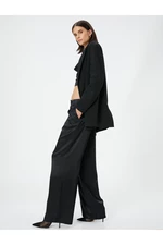 Koton Wide Leg Trousers With Pockets, Normal Waist Shiny Pleat Detailed Viscose.