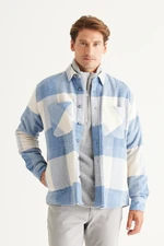 AC&Co / Altınyıldız Classics Men's Blue-beige Oversize Loose Cut Button Collar Plaid Patterned Lumberjack Winter Shirt Jacket