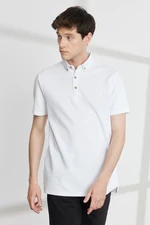 ALTINYILDIZ CLASSICS Men's Ecru Slim Fit Slim Fit Polo Neck Cotton Jacquard T-Shirt.