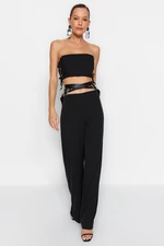 Trendyol Black Wide Leg Faux Leather Trousers With Belt Detail