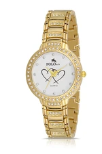 Polo Air Luxury Stone Heart Patterned Women's Wristwatch Yellow Color