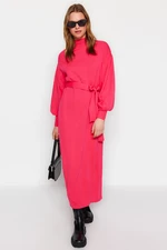 Trendyol Pink Belted Half Turtleneck Knitwear Dress