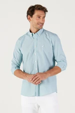 AC&Co / Altınyıldız Classics Men's Khaki-White Slim Fit Slim Fit Button-down Collar Cotton Striped Shirt