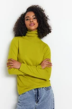 Trendyol Oil Green Premium/Special Yarn Stand-Up Collar Basic Knitwear Sweater