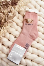 Silné bavlněné ponožky s růžovým medvídkem