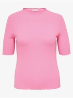 Pink Women's Ribbed T-Shirt ONLY CARMAKOMA Ally - Women