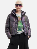 Women's grey quilted jacket with metallic highlights Desigual Re