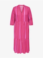 Růžové dámské pruhované košilové maxišaty ONLY CARMAKOMA Marrakes - Dámské