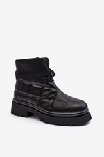 Women's ankle boots with stitching and lacing black Bizzanti