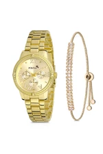Polo Air Stylish Sports Women's Wristwatch Zircon Stone Baguette Bracelet Gold Color