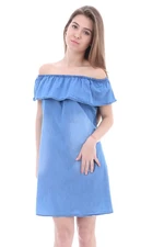Bigdart Women's Off-Shoulder Dark Blue Denim Dress 1481