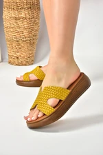 Fox Shoes Yellow Women's Genuine Leather Slippers
