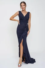 By Saygı Double Breasted Collar Ruffle Front Mermaid Dress