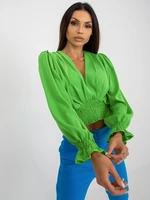 Light green formal blouse with puffed sleeves