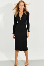Cool & sexy Dámské Černá přední košilka na zip Midi šaty