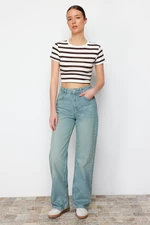 Trendyol Blue Pale Effect Vintage džíny s vysokým pasem a širokými nohavicemi